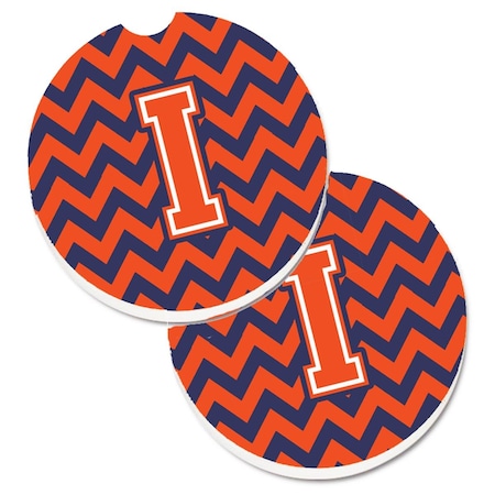 Carolines Treasures Letter I Chevron Orange and Blue  Cup Holder Car Coaster, PK2 CJ1042-ICARC